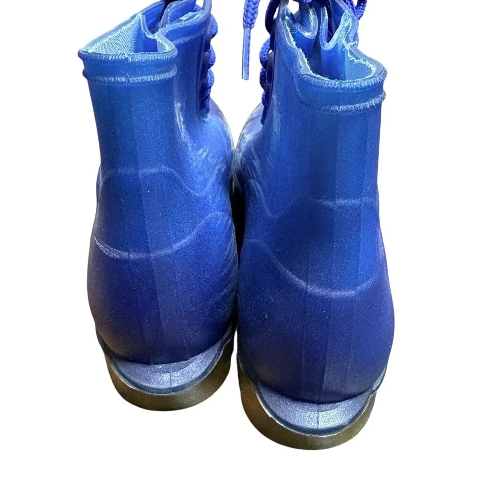 Ziv-Arit Rain Boots Mens 8 Blue Good‎ Vintage Lace Up Waterproof Jelly Lug Sole